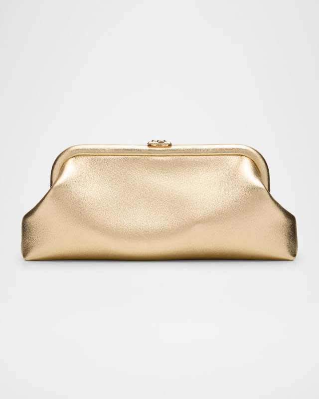 Skylar Frame Metallic Leather Clutch Bag